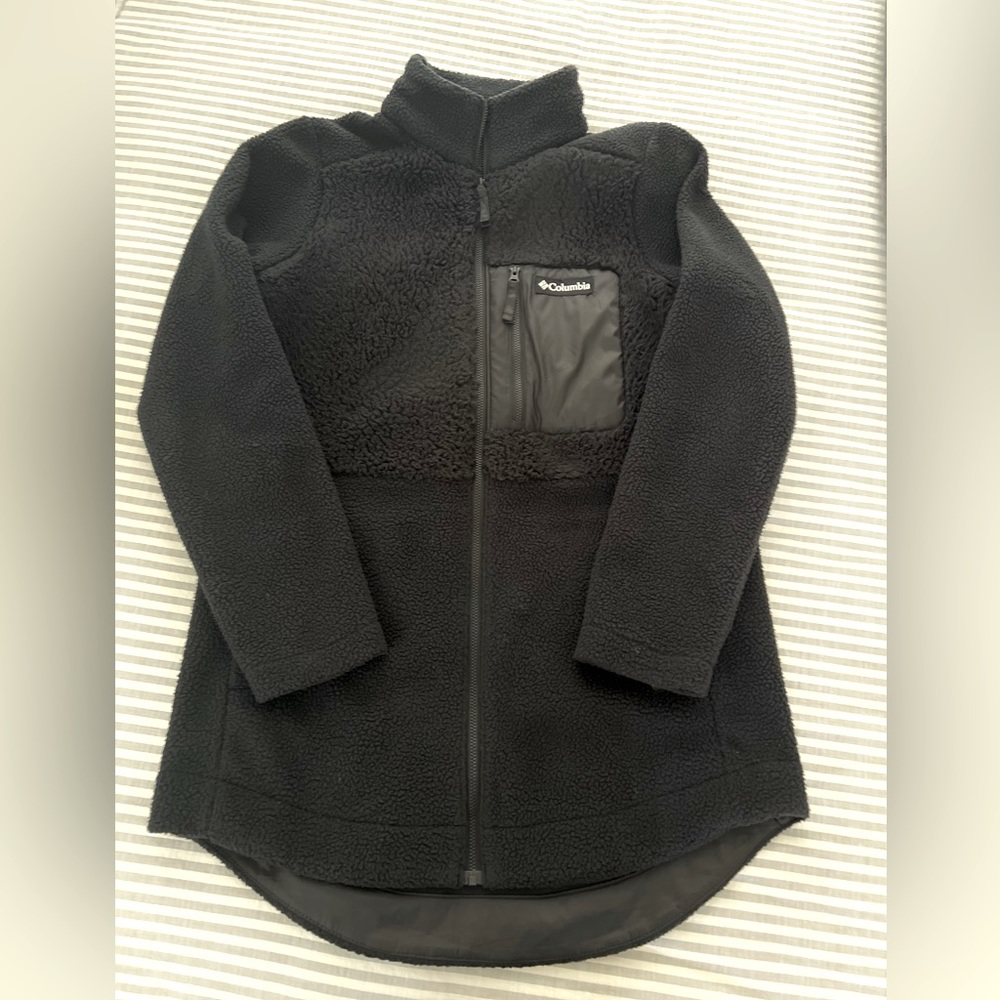 Columbia Sherpa/fleece jacket. A little longer and will cover your assets:)
